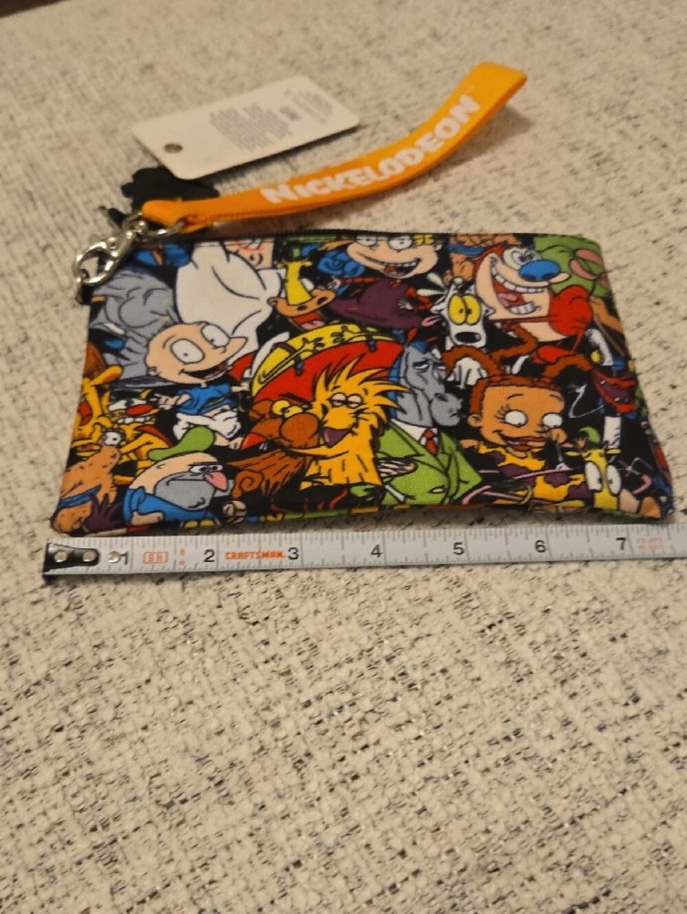 Nickelodeon Multicolor Cartoon Character Zip Pouch with Orange Lanyard
